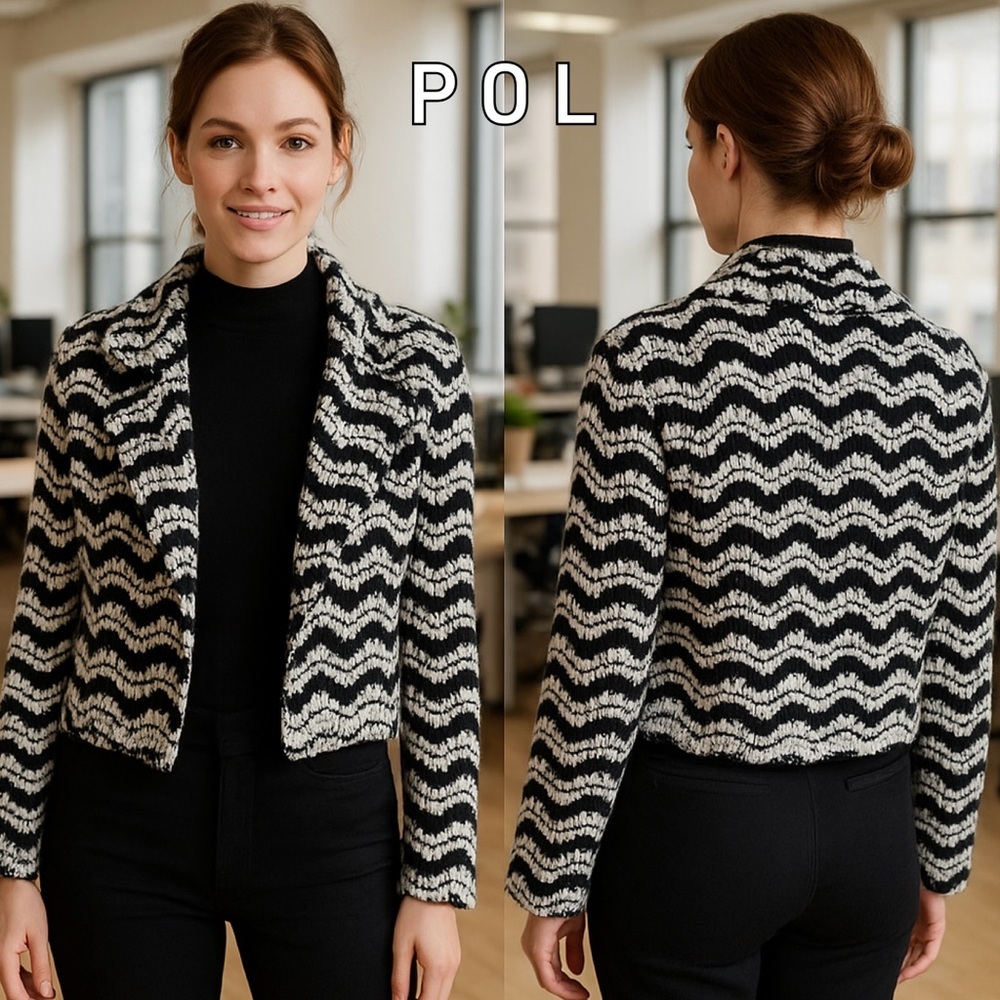 POL Black and White Zigzag Blazer